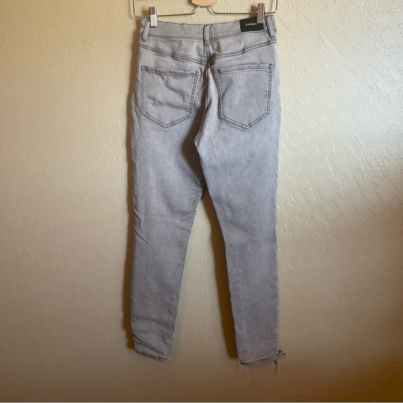 Express Grey Skinny Ankle Fray Knee Rip - Picture 7 of 9